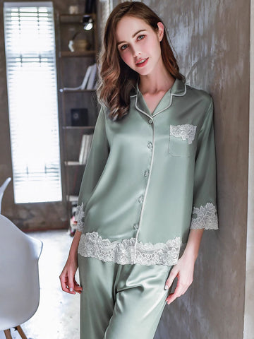Classic Grace Silk Pajamas long-sleeved Pjs Set 2pcs