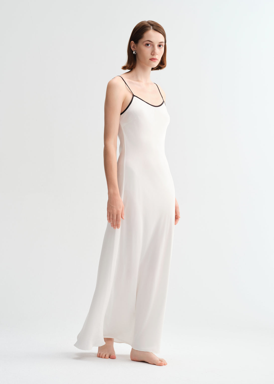 Ethereal White Spaghetti Strap Long Silk Nightgown/Dress