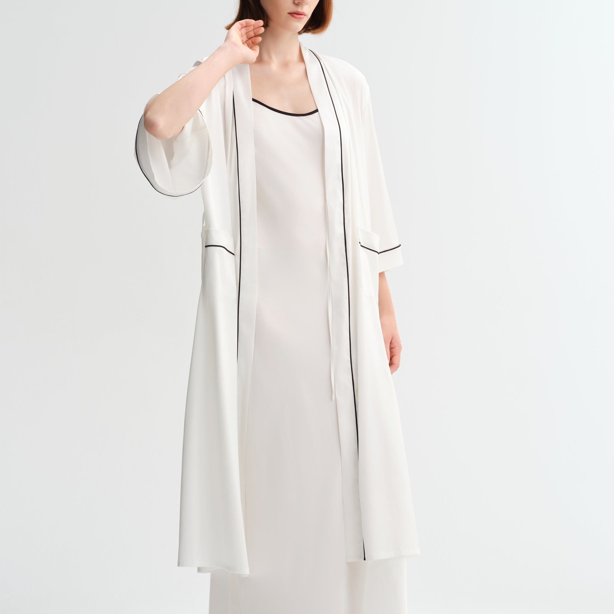 Simple line silk robe