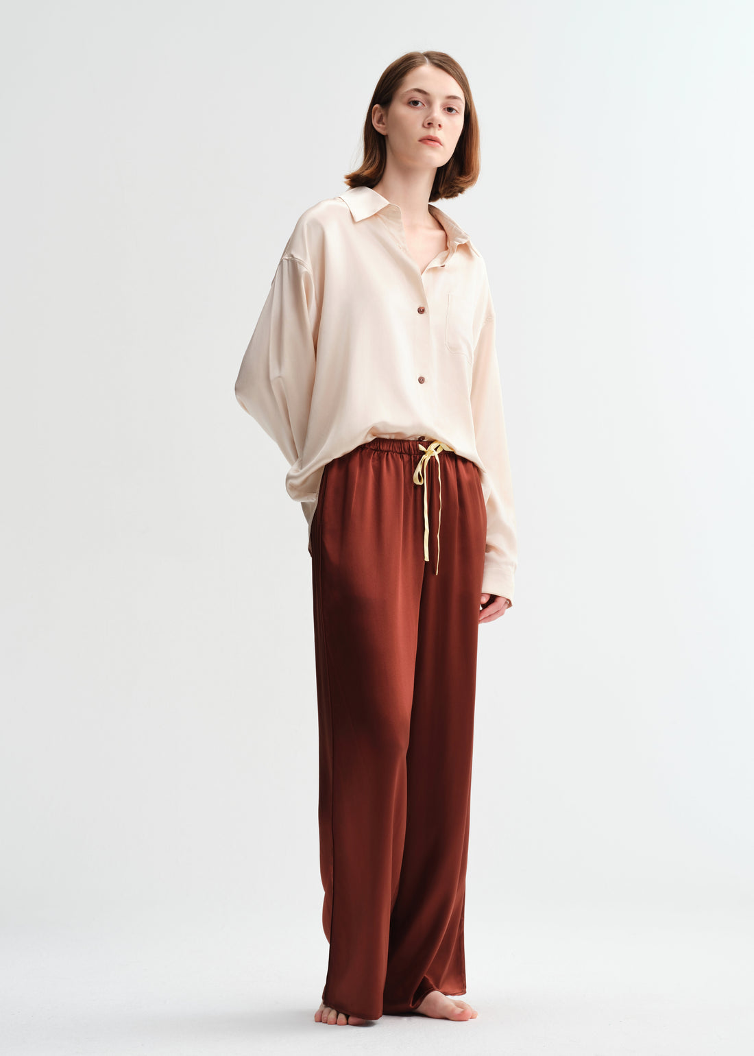 Warm silk suit Silk Pajamas long-sleeved Pjs Set 2Pcs