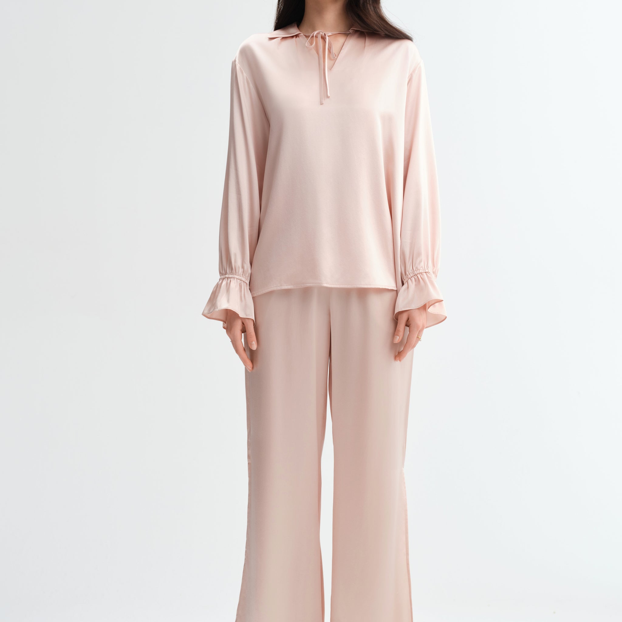 Pink Frill Sleeve Pajama Set