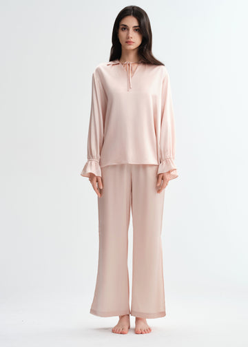 Pink Frill Sleeve Pajama Set