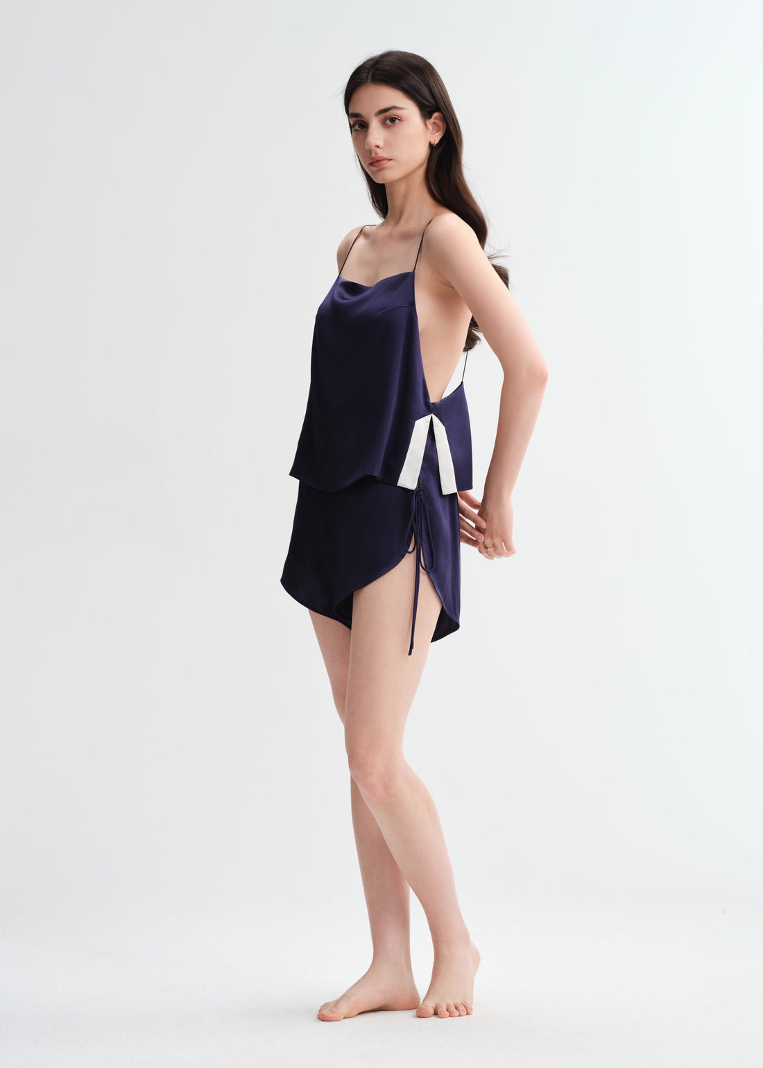 Midnight Silk Cami Silk Robe camisole Pjs Set 2Pcs