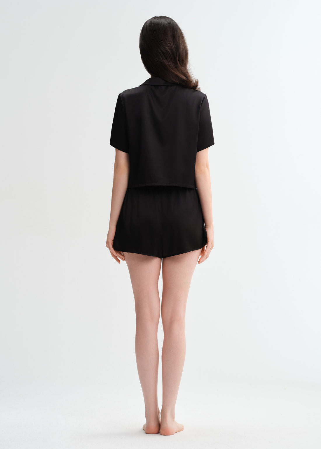 Black Short Pajama Silk Pajamas Short Pjs 2Pcs