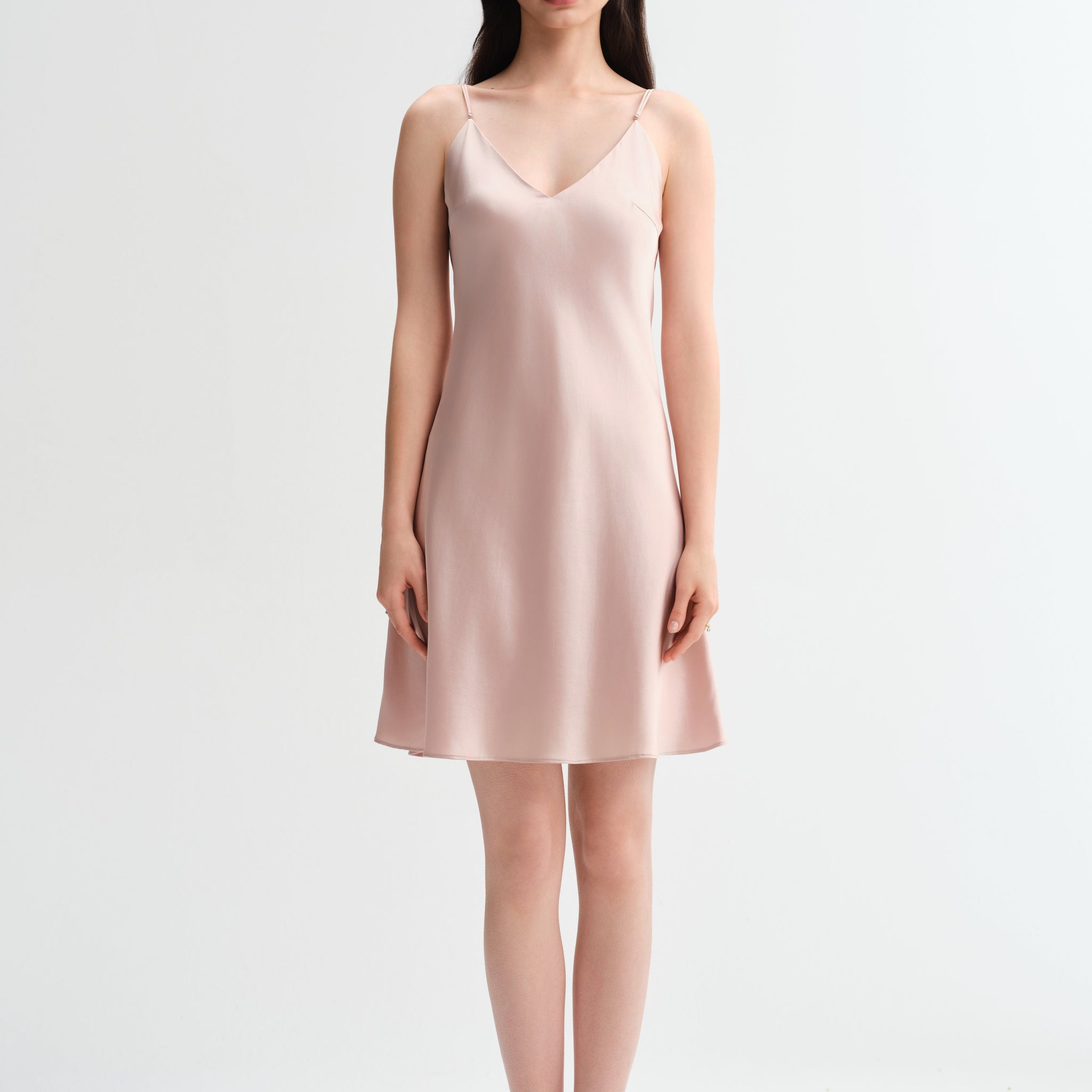 Blush Spaghetti Strap Short Silk Nightgown/Dress