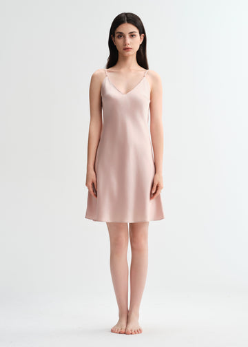 Blush Spaghetti Strap Short Silk Nightgown/Dress