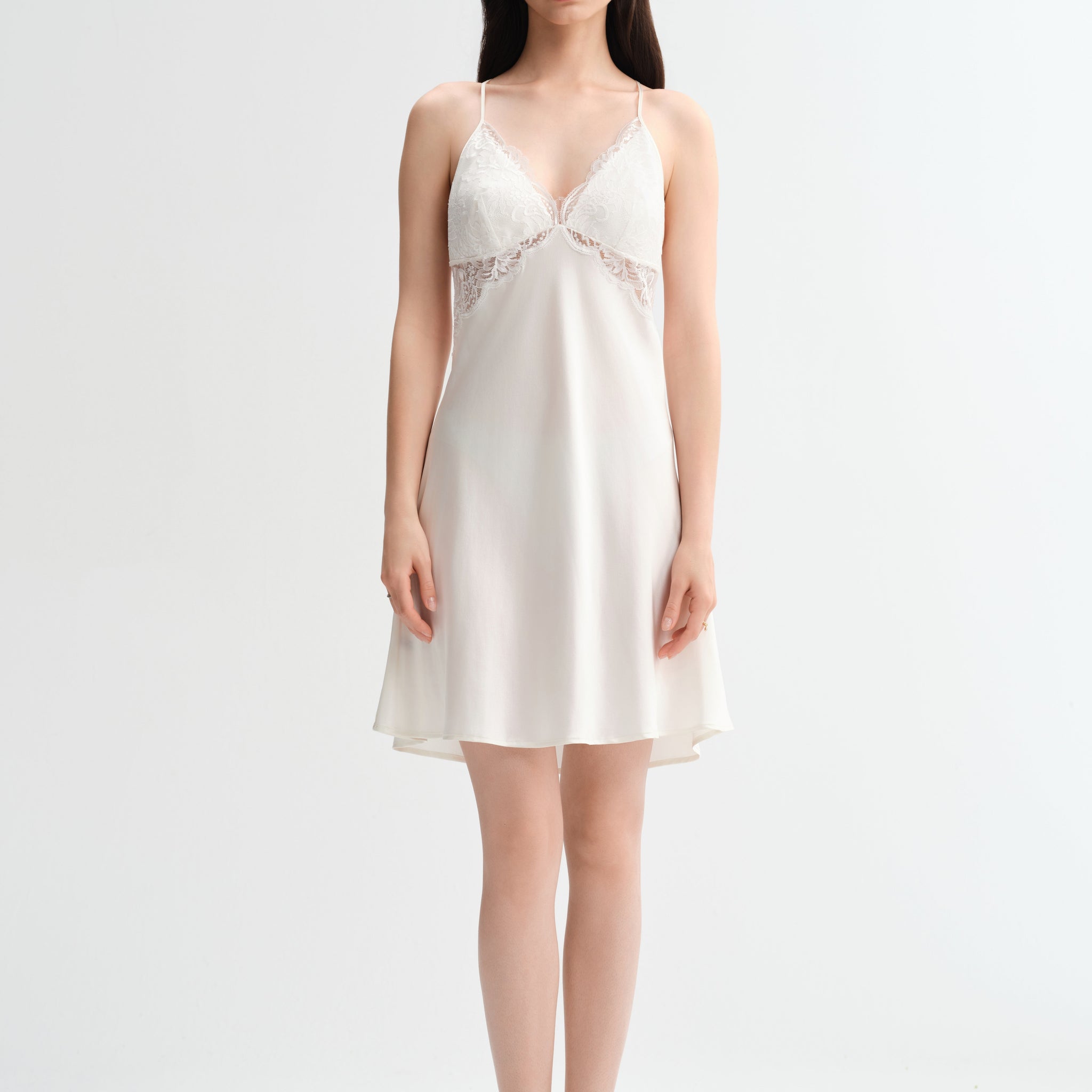 Lace Whisper Spaghetti Strap Short Silk Nightgown/Dress