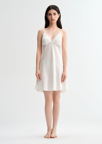 Lace Whisper Spaghetti Strap Short Silk Nightgown/Dress