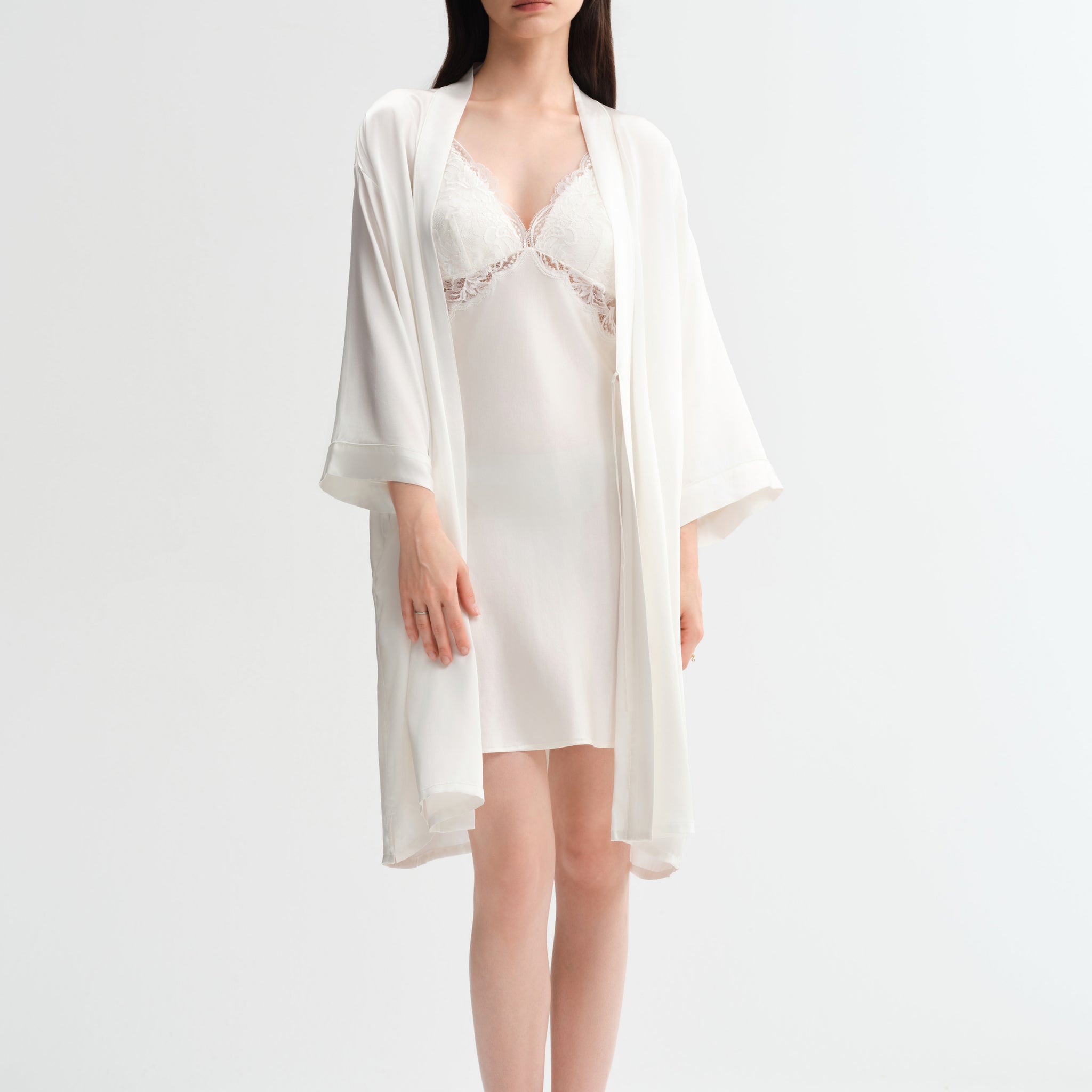 Delicate Lace Silk Robe camisole Pjs Set 2pcs