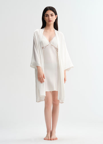 Delicate Lace Silk Robe camisole Pjs Set 2pcs