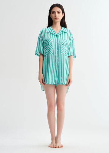Green Stripe Shorts Set