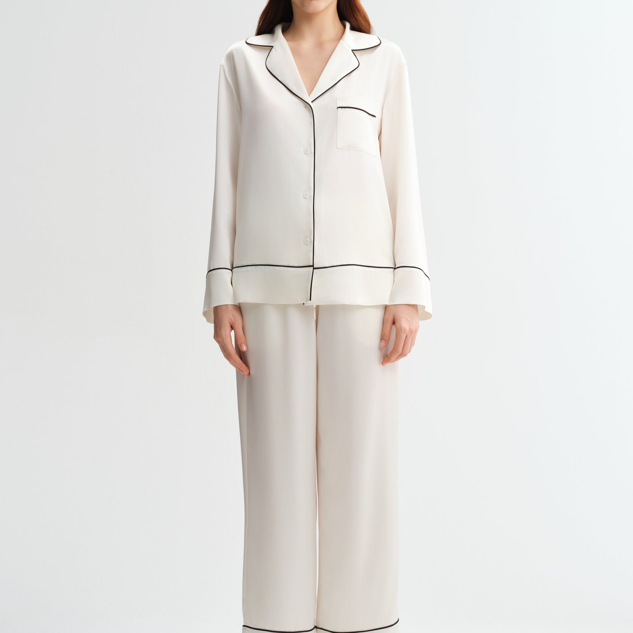 Classic white trimmed pajamas set