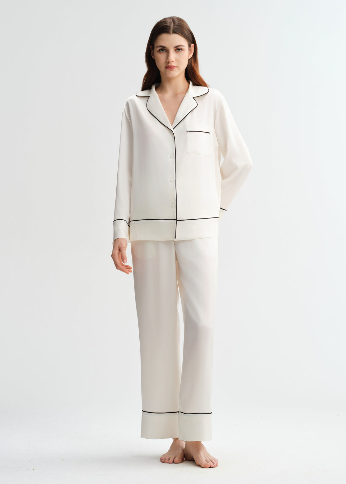 Classic white trimmed pajamas set
