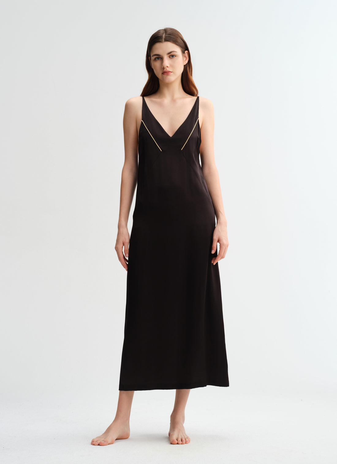 Golden Night Spaghetti Strap Long Silk Nightgown/Dress