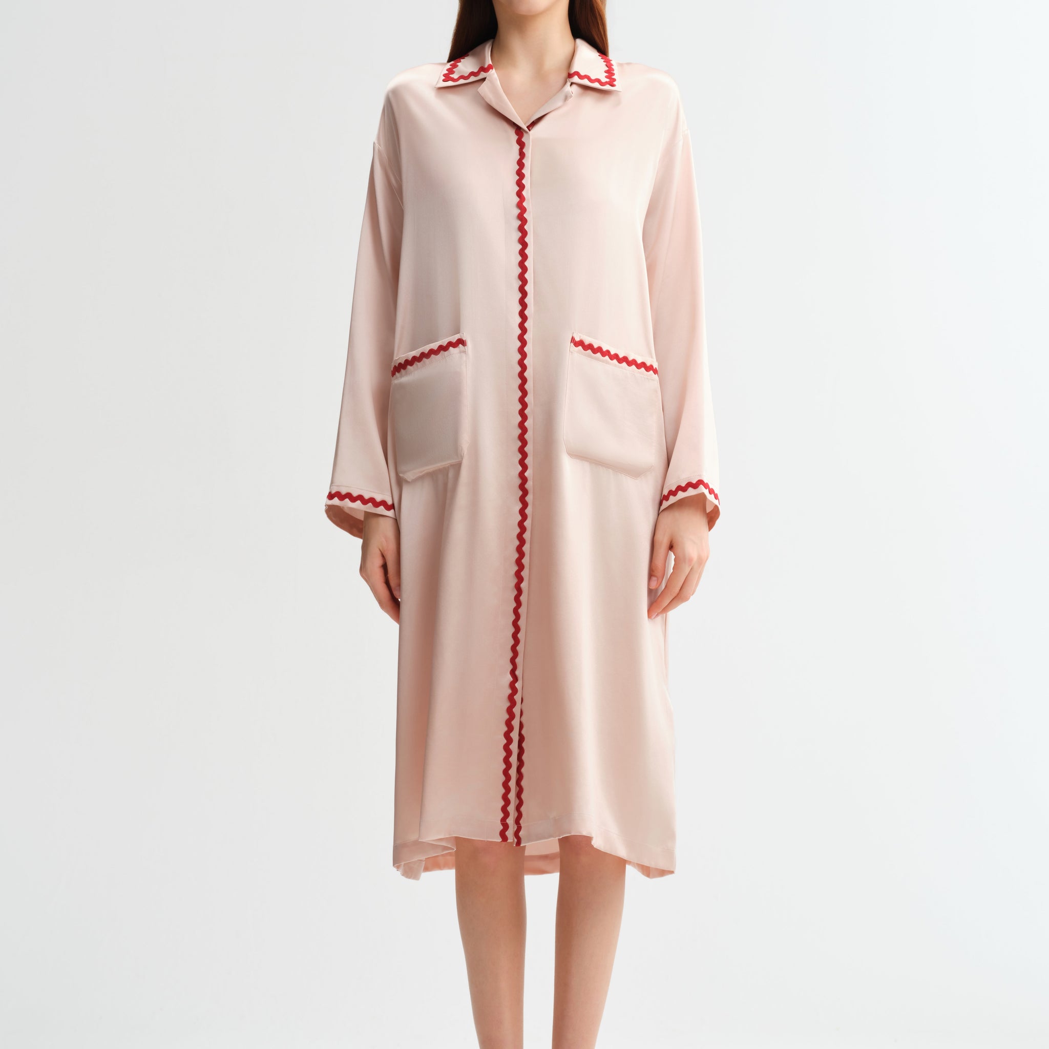 Pink and red-rimmed silk robe