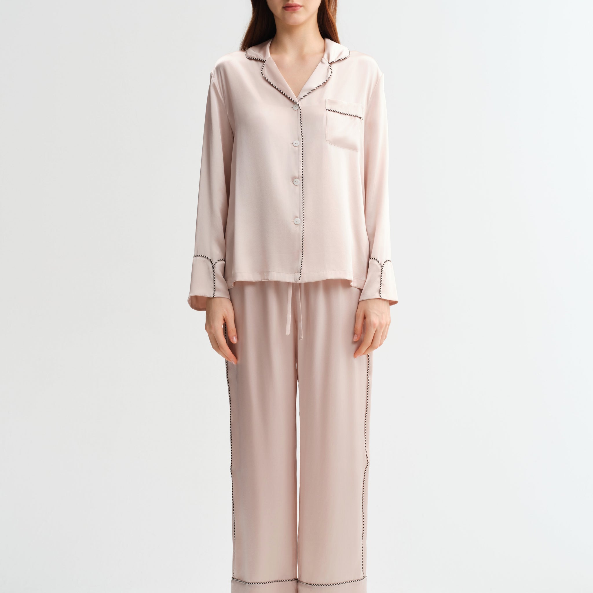 Blush Pink Trimmed Silk Set