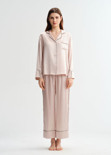 Blush Pink Trimmed Silk Set