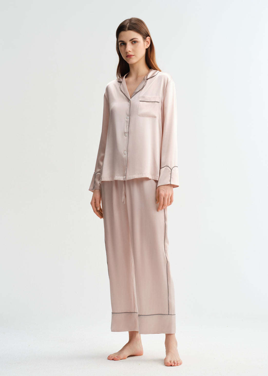 Blush Pink Trimmed Silk Set