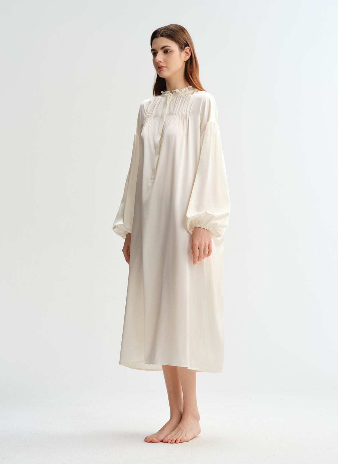 Lvory Grace High-Neck Silk Long Sleeve Nightshirt