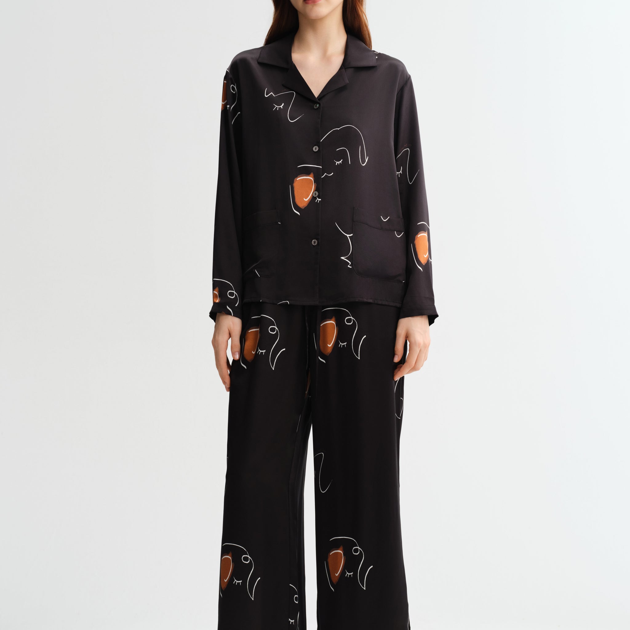 Midnight Whimsy Silk Pajama Silk Pajamas long-sleeved Pjs Set 2Pcs