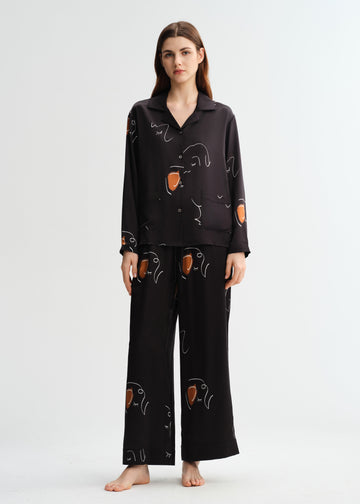 Midnight Whimsy Silk Pajama Silk Pajamas long-sleeved Pjs Set 2Pcs