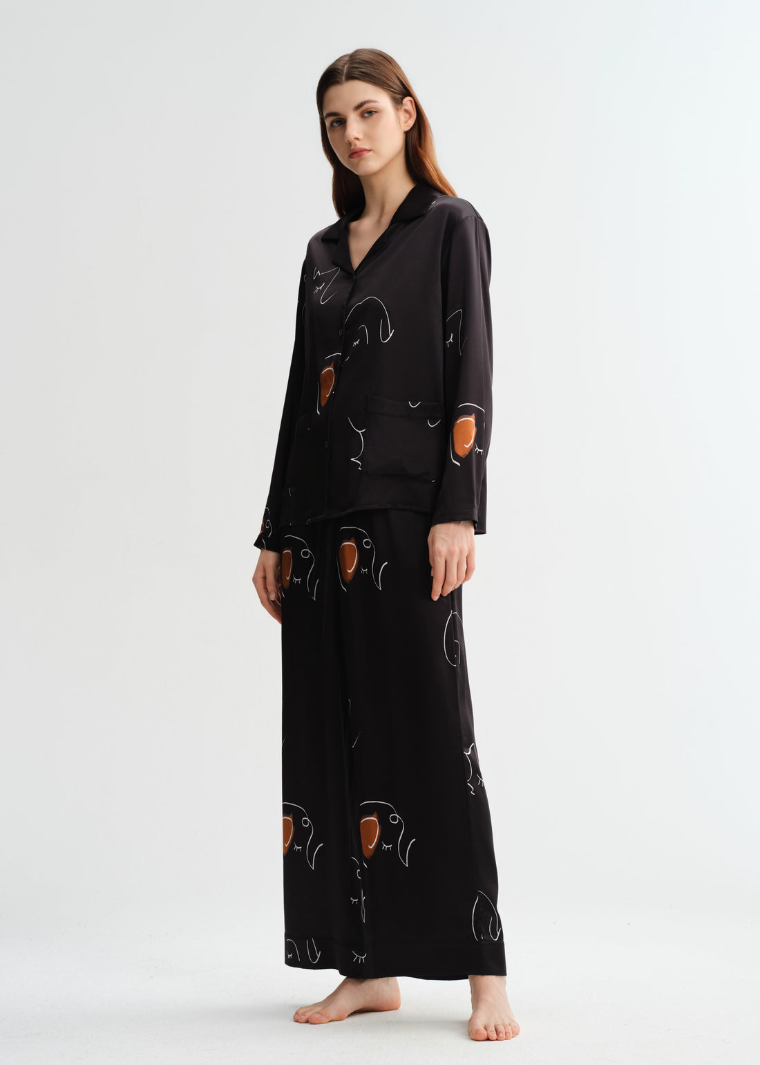Midnight Whimsy Silk Pajama Silk Pajamas long-sleeved Pjs Set 2Pcs