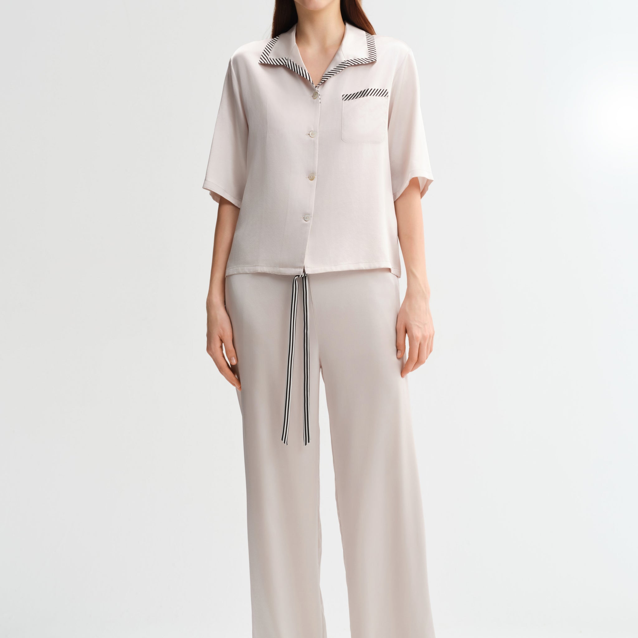 Striped Collar Pajama Set