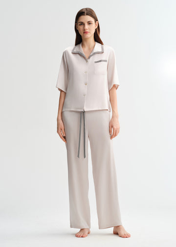 Striped Collar Pajama Set