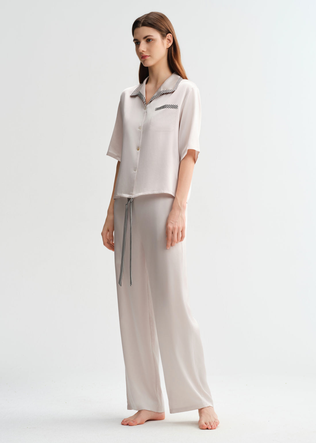 Striped Collar Pajama Set
