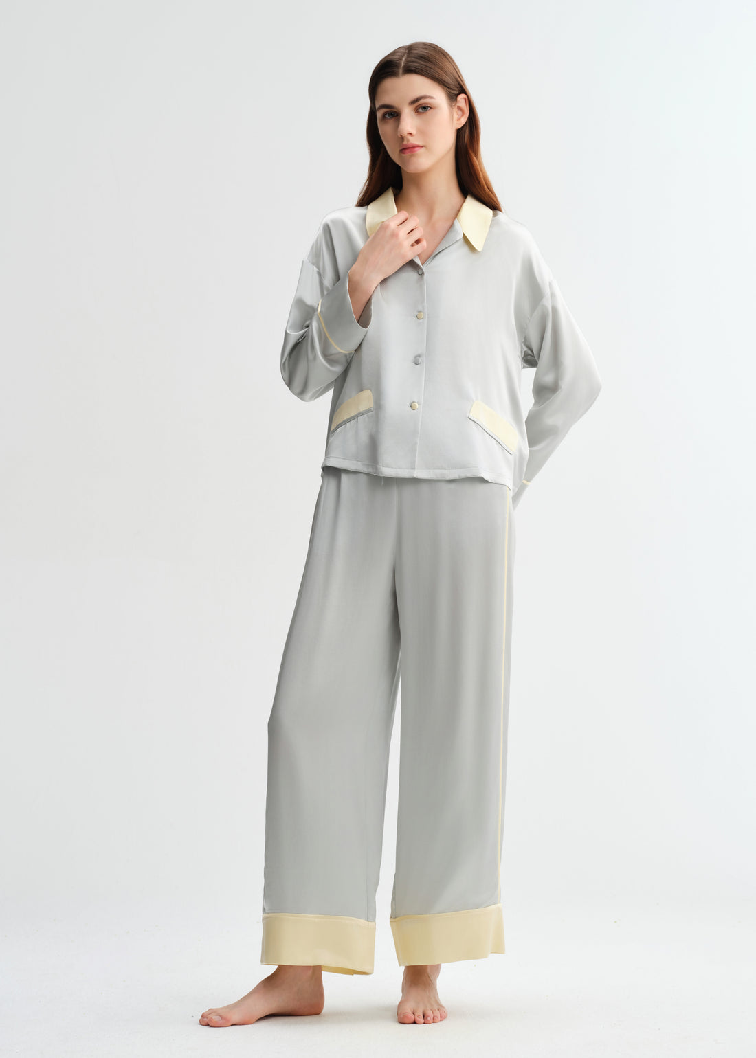 Grey Yellow Trim Pajama Set