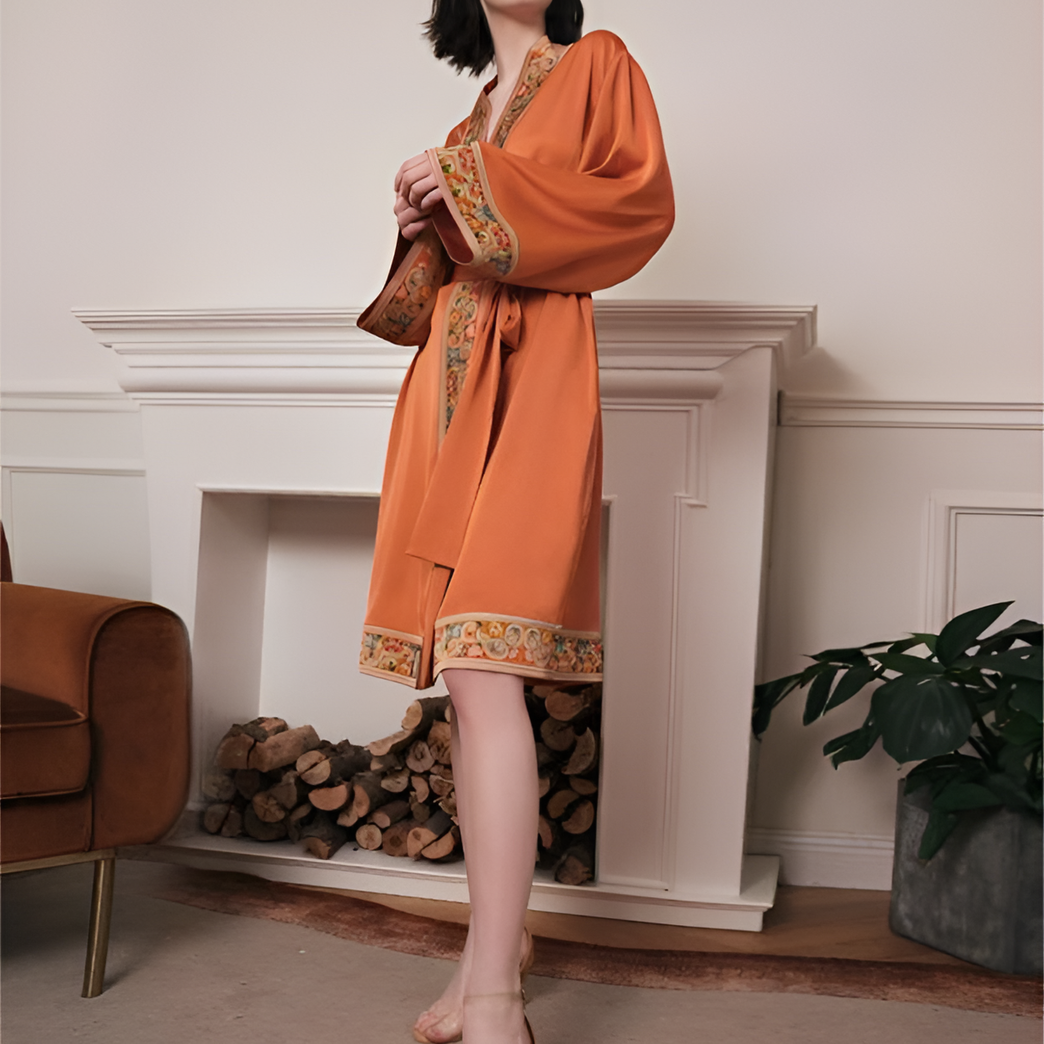 Radiant Blossom Silk Belted Wrap Womens Robe