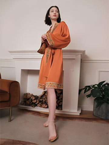 Radiant Blossom Silk Belted Wrap Womens Robe