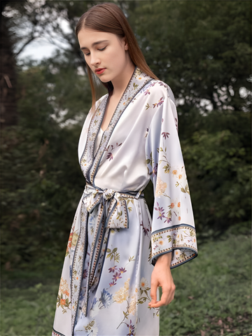 Tranquil Meadow Silk Belted Wrap Womens Robe
