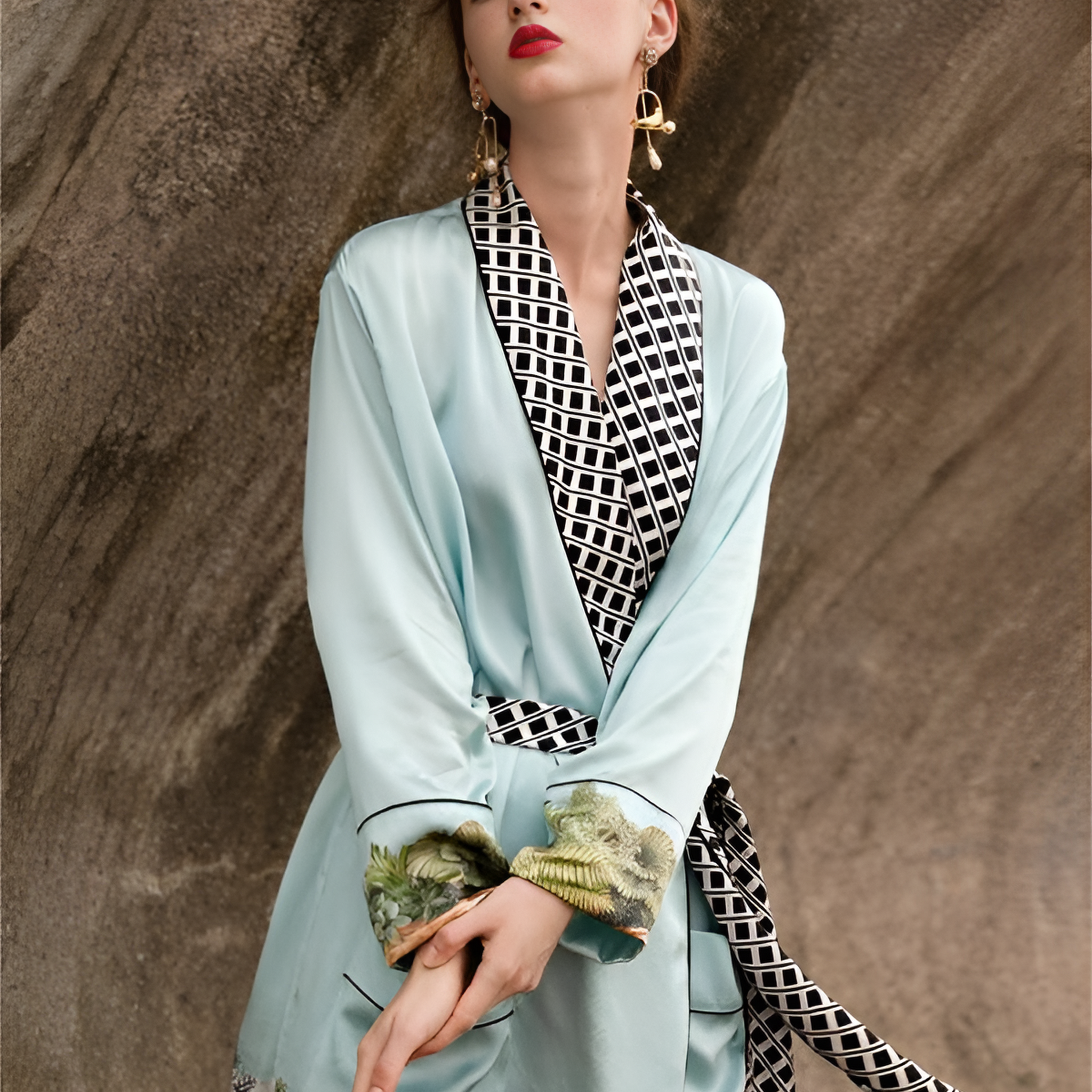 Coastal Elegance Silk Belted Wrap Womens Robe