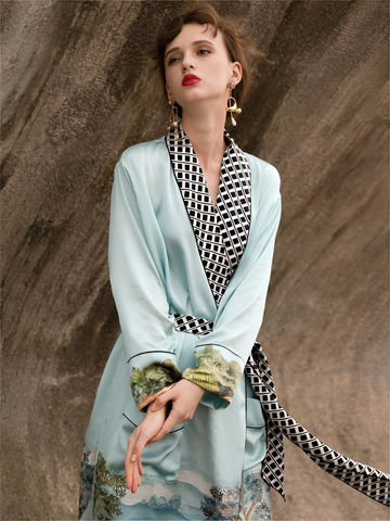 Coastal Elegance Silk Belted Wrap Womens Robe