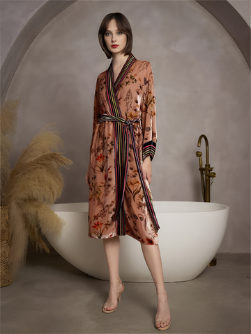 Animal Printed Silk Belted Wrap Womens Robe