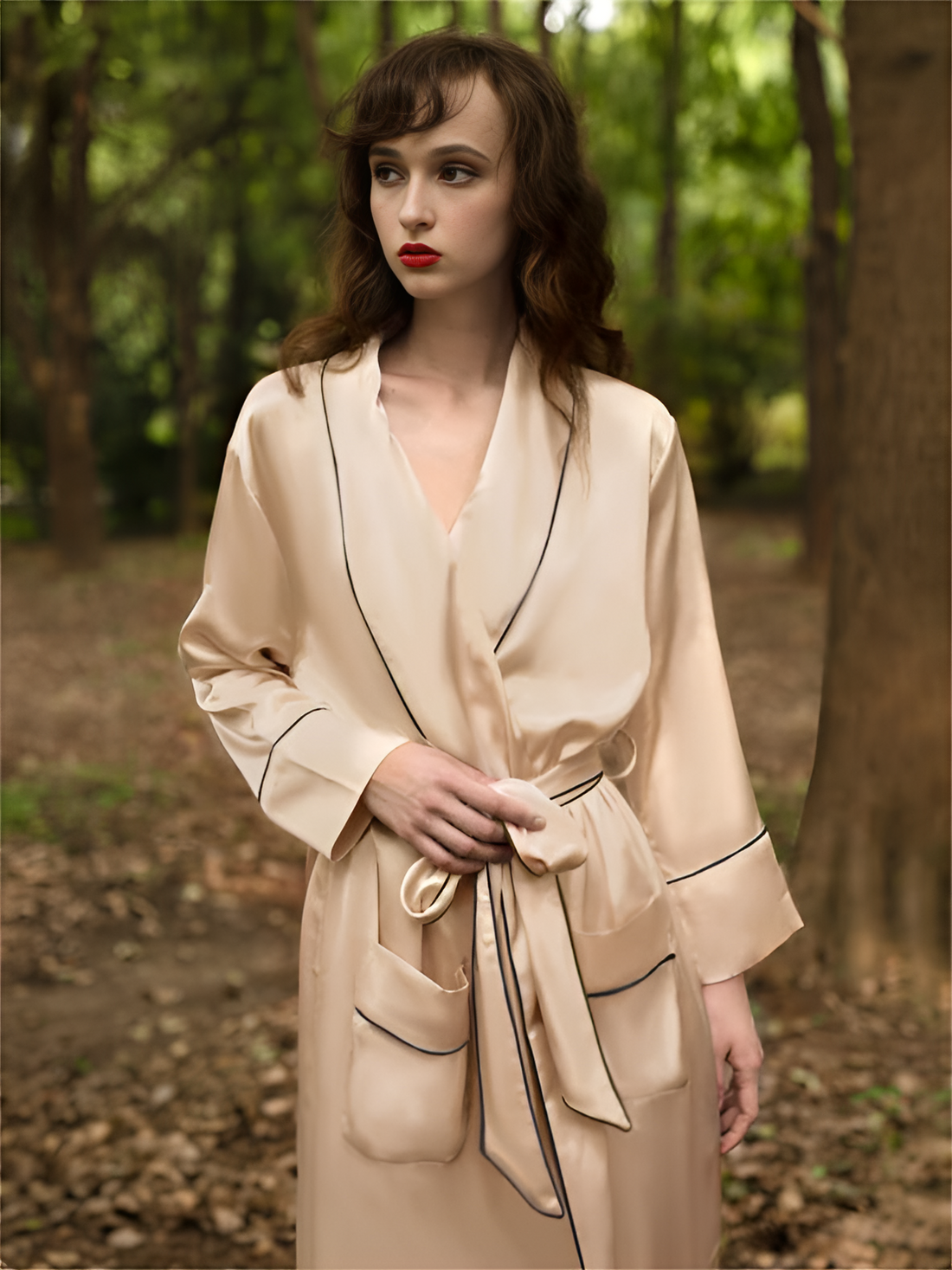 Regal Tranquility Silk Belted Wrap Womens Robe