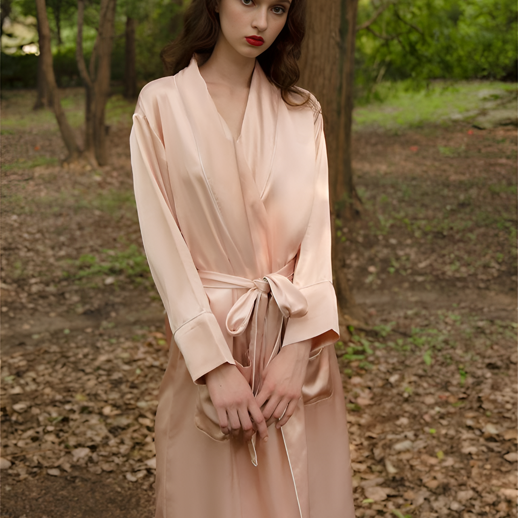 Regal Tranquility Silk Belted Wrap Womens Robe