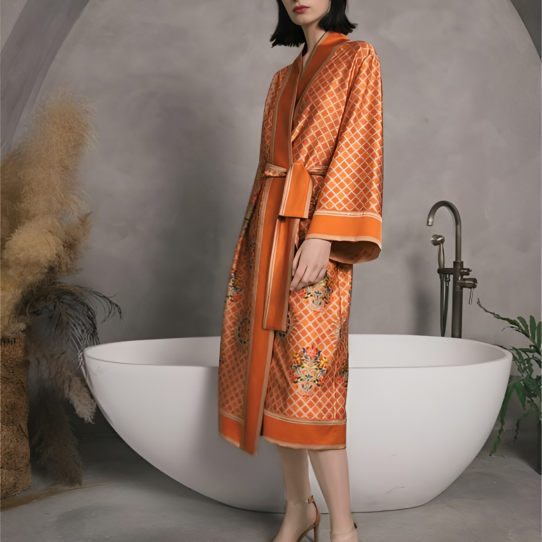 Mystic Garden Silk Belted Wrap Womens Robe