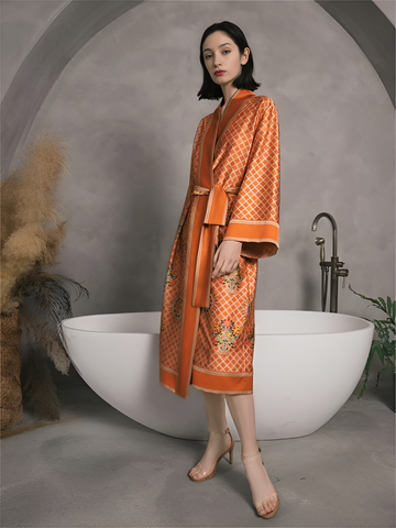 Mystic Garden Silk Belted Wrap Womens Robe
