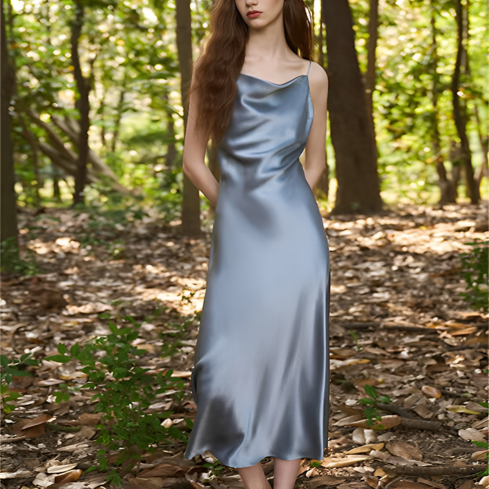 Crimson Spaghetti Strap Long Silk Nightgown/Dress