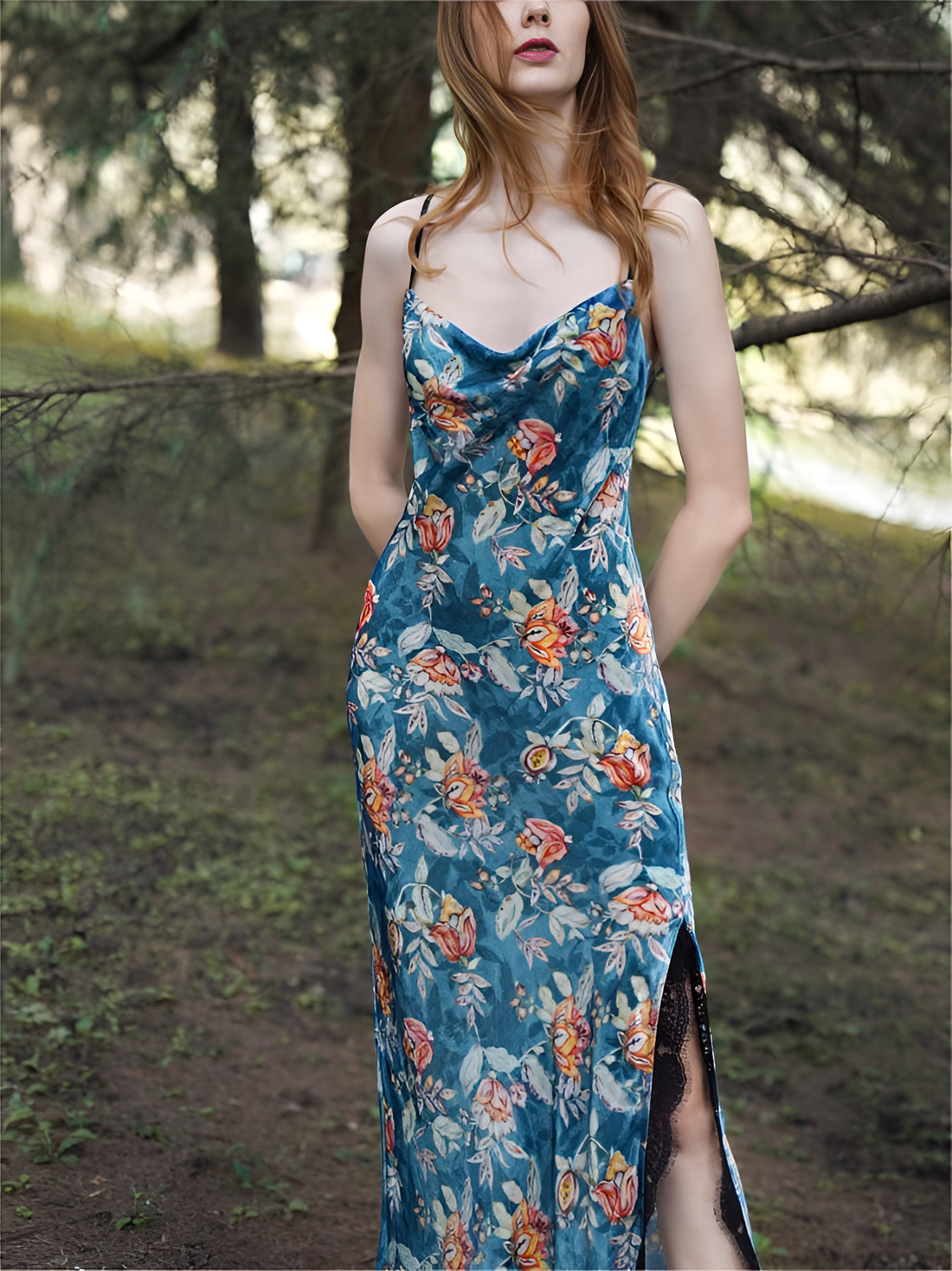 Floral Reverie Spaghetti Strap Long Silk Nightgown/Dress