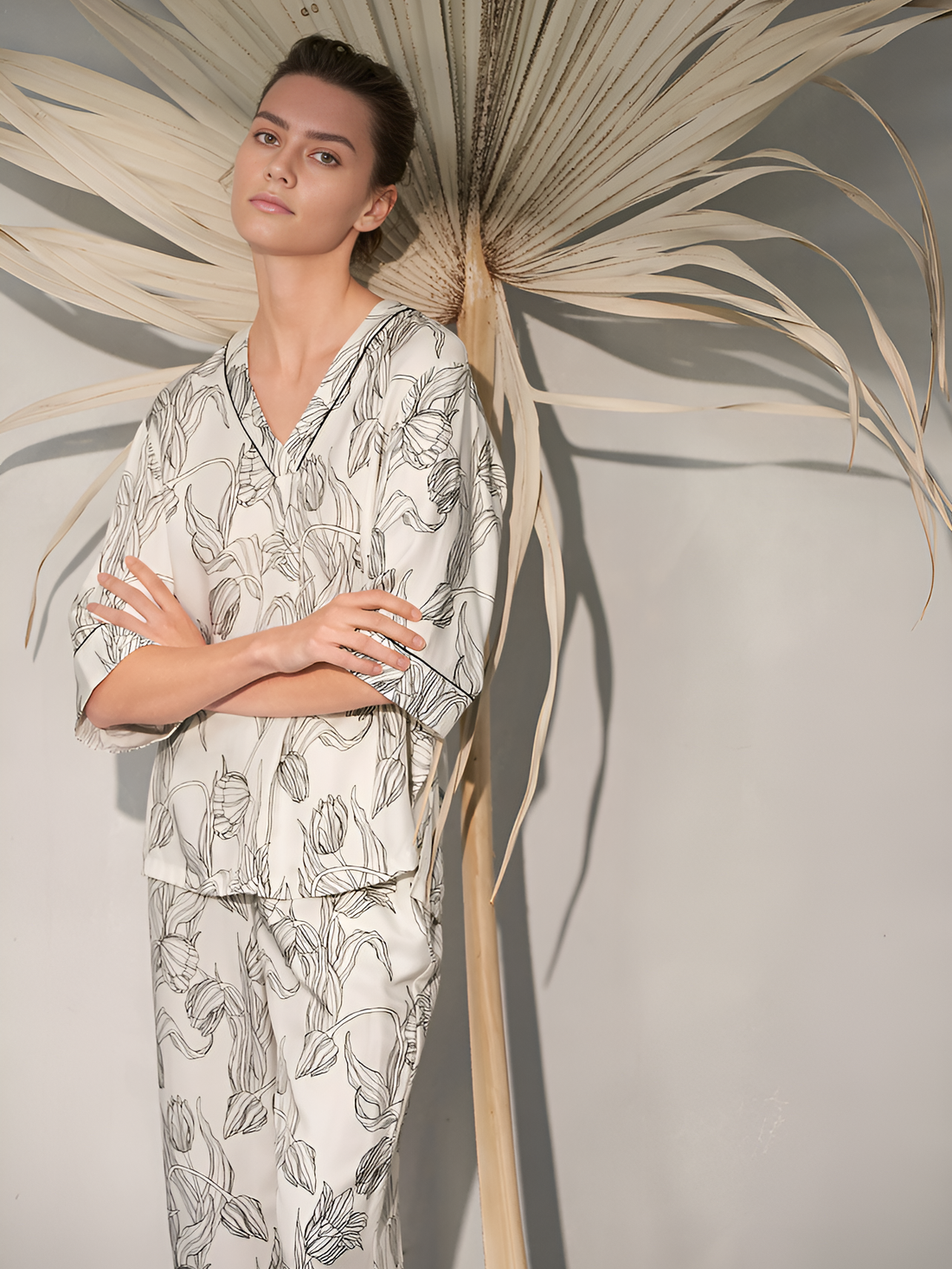 Serene Garden Silk Pajamas Short Pjs 2Pcs