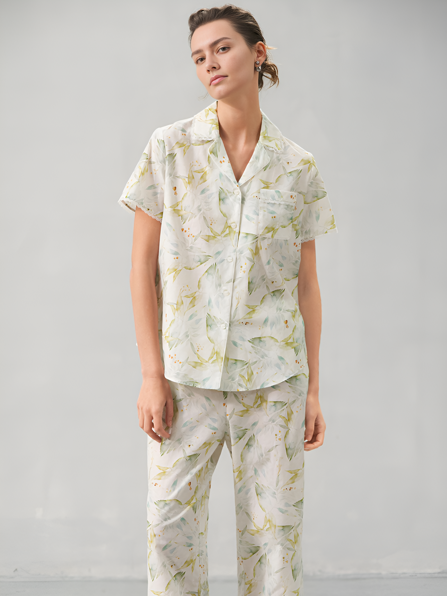 Geometric Pattern Silk Pajamas Short Pjs 2Pcs