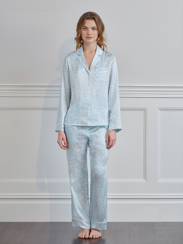 Leopard Silk Pajamas Silk Pajamas long-sleeved Pjs Set 2Pcs
