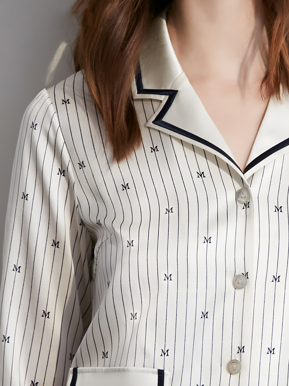 Elegant Striped Silk Pajamas long-sleeved Pjs Set 2Pcs