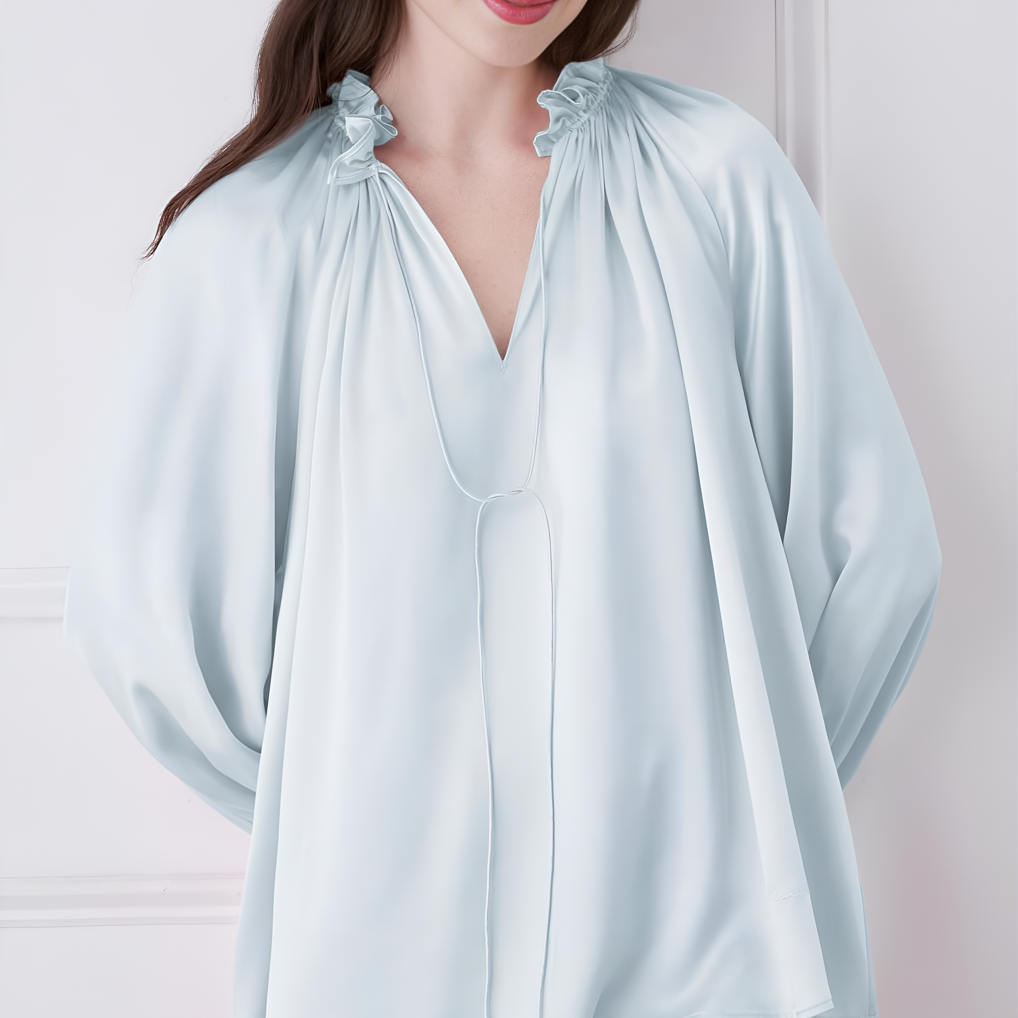 Vertical Stripe Silk Pajamas long-sleeved Pjs Set 2Pcs