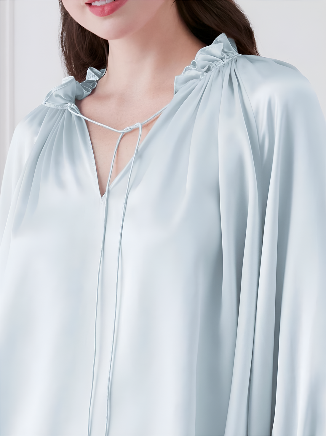 Vertical Stripe Silk Pajamas long-sleeved Pjs Set 2Pcs