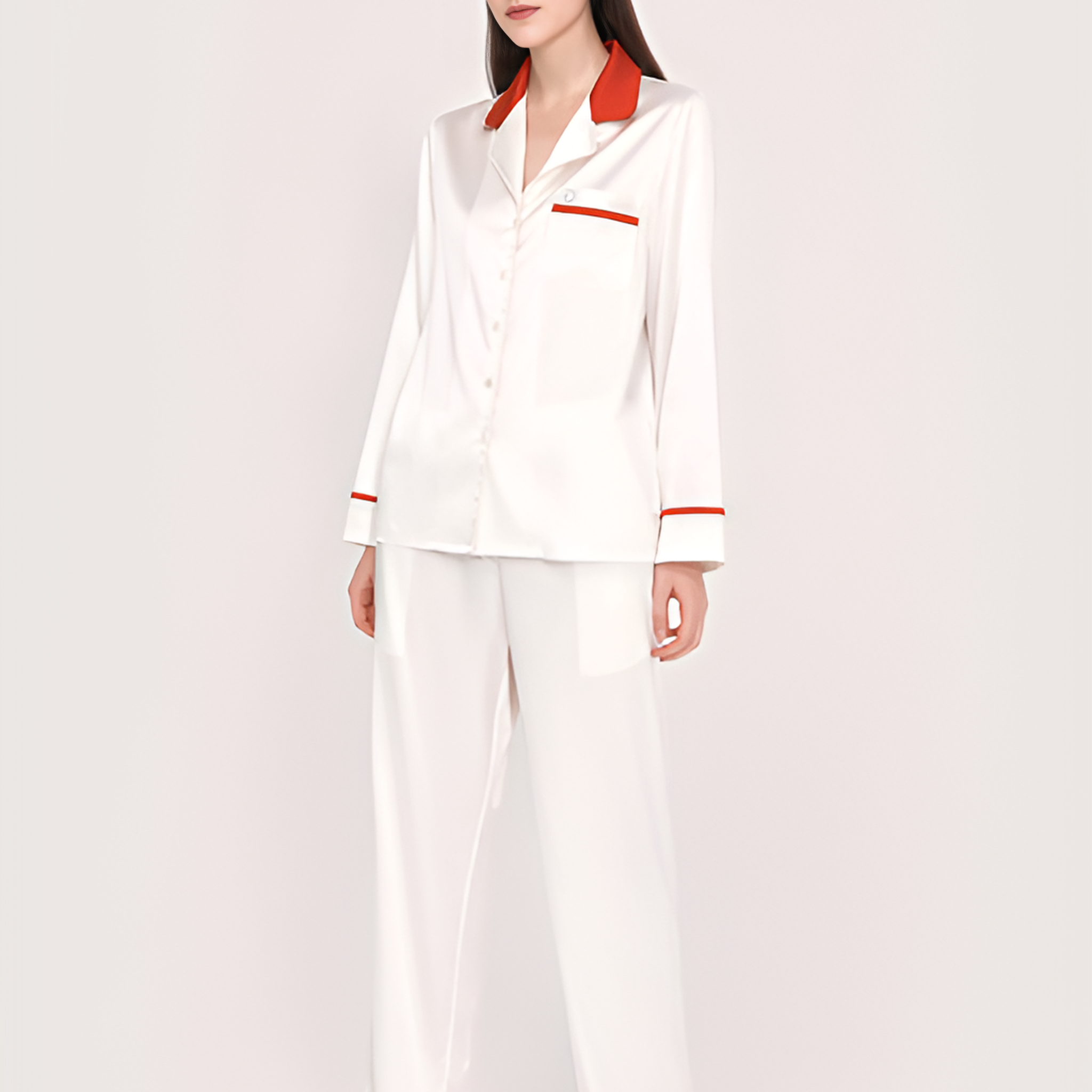 Cowl Neck Silk Pajamas long-sleeved Pjs Set 2Pcs