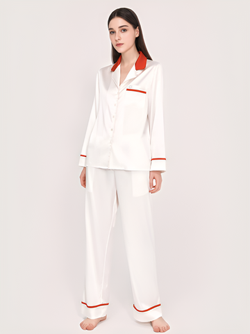 Cowl Neck Silk Pajamas long-sleeved Pjs Set 2Pcs